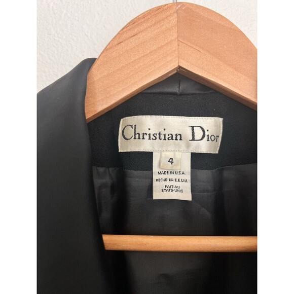 Vintage 1980's Christian Dior Black Wool Single Button Down Blazer Jacket Size 4 - Picture 9 of 10
